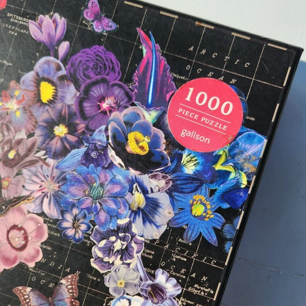 Galison Full Bloom World Map Jigsaw Puzzle 1000 Piece Flowers Spring Art Deco Fi